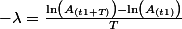 -\lambda=\frac{\ln\left(A_{(t1+T)}\right)-\ln\left(A_{(t1)}\right)}{T}